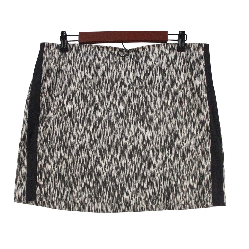 J Crew Womens Black White Abstract Print Mini Skirt Side Stripe Size 12 155988
